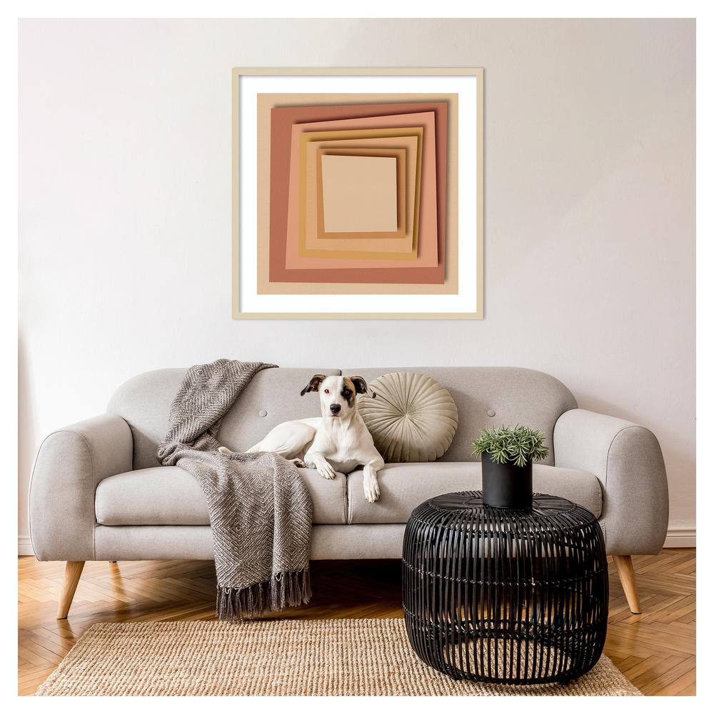 33"x33" Beige and Terracotta Geometric Wood Framed Wall Art