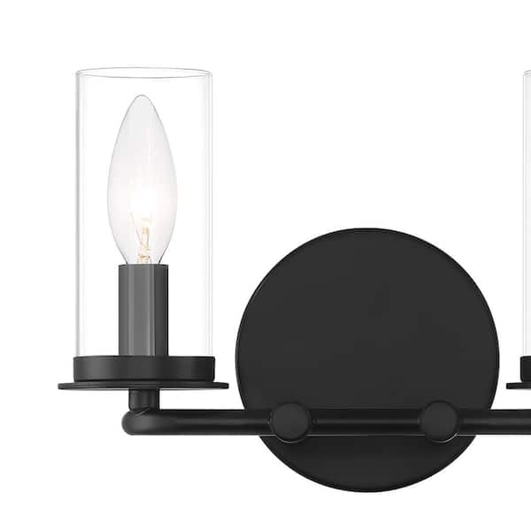 Designers Fountain - Hudson Heights 11 in. 2-Light Matte Black Coastal Vanity Light with Clear Glass Shades