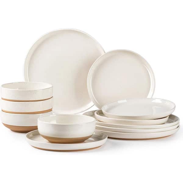 12-Piece Light Beige Modern Ceramic Kitchen Dinnerware Sets with Plates and Bowls (Service for 4)