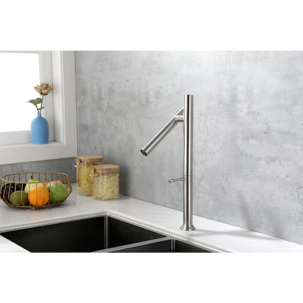 Single Handle Single Hole Bathroom Faucet Rotate 90 Degrees Brushed Nickel