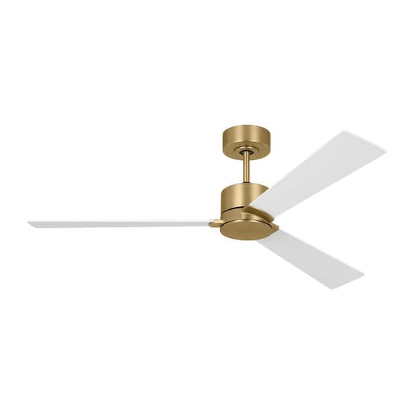 Rozzen 52 in. Modern Burnished Brass Ceiling Fan with White Blades, DC Motor and Remote Control