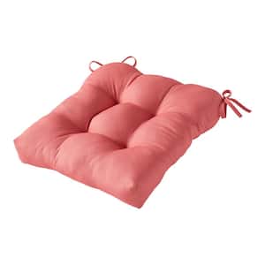 Solid Coral Square Tufted Outdoor Seat Cushion