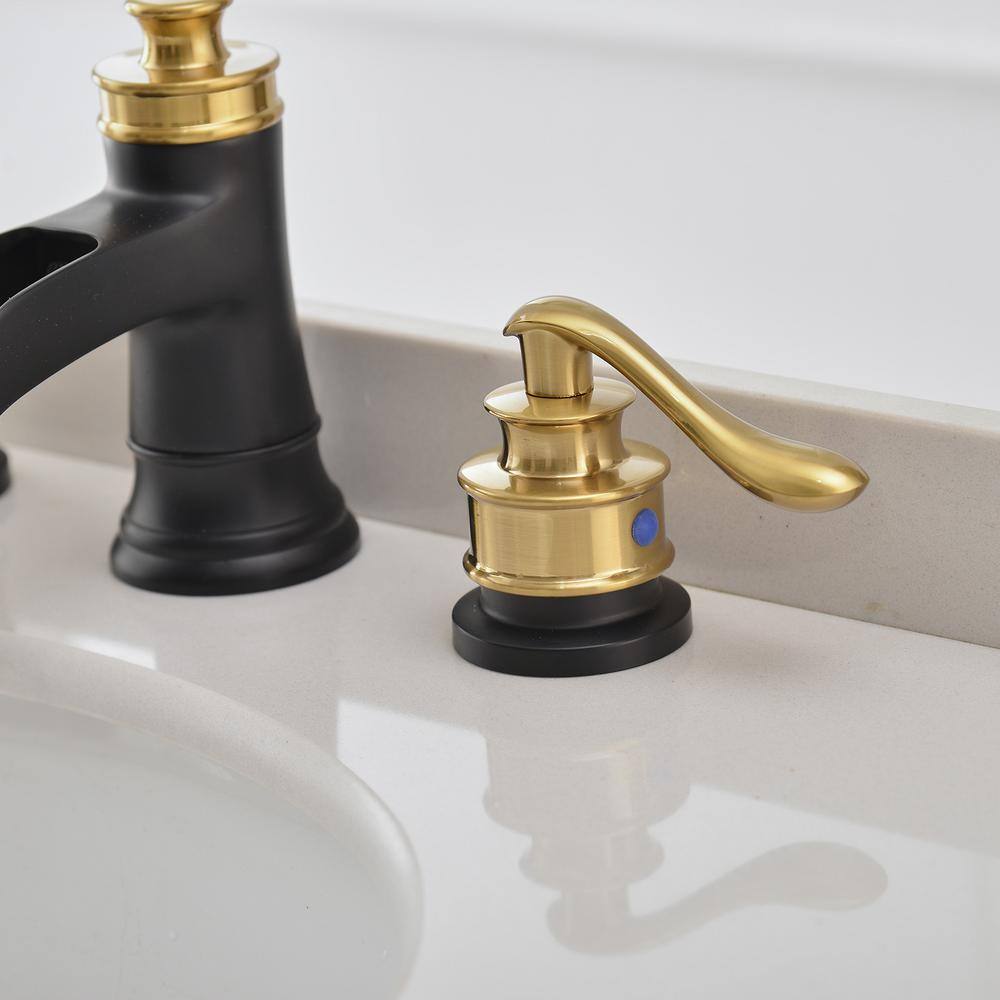 Gold and Black Widespread Double Handle Waterfall Faucet