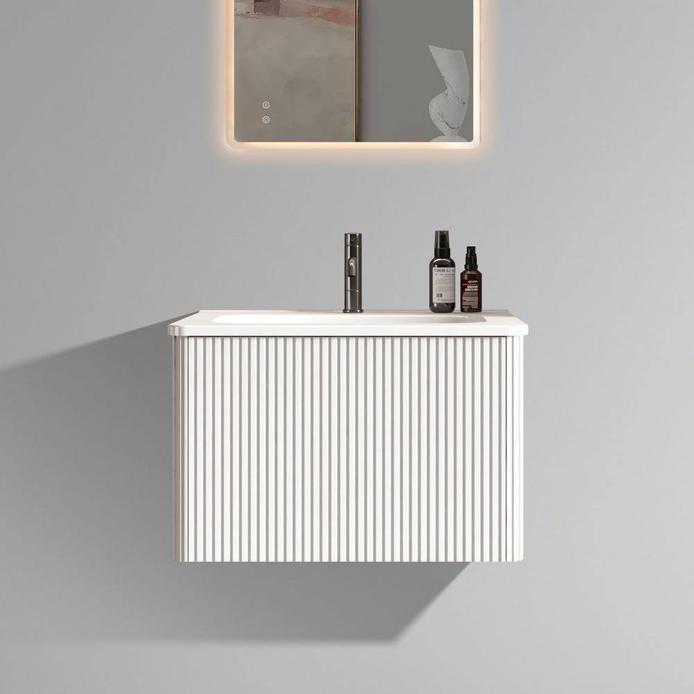 24 in. W x 18.3 in. D x 15.6 in. H Single Sink Wall-Mounted Bath Vanity in White with White Ceramic Top price history on PriceWatchPro