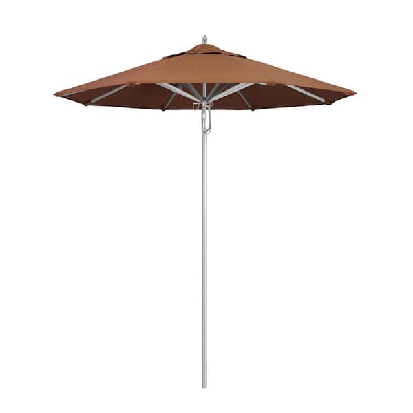 California Umbrella 7.5 ft. Silver Aluminum Commercial Market Patio Umbrella with Pulley Lift in Teak Sunbrella