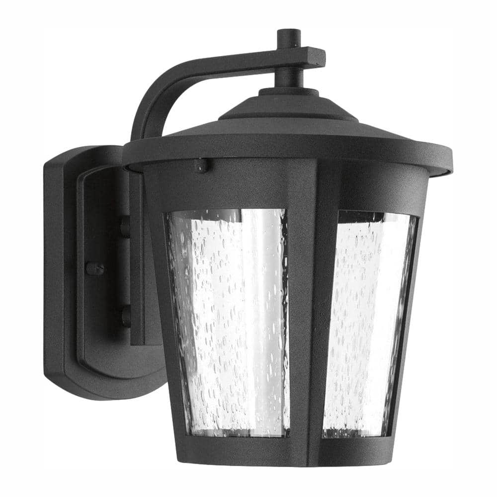 East Haven LED Collection 1-Light Textured Black Clear Seeded Glass Transitional Outdoor Medium Wall Lantern Light price history on PriceWatchPro