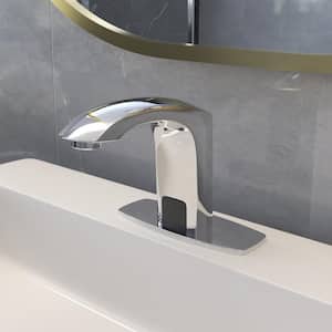 Automatic Sensor Touchless Bathroom Sink Faucet With Deck Plate & Pop Up Drain In Polished Chrome