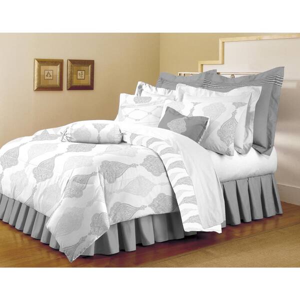 Home Dynamix Classic Trends White-Light Gray 5-Piece Full/Queen Comforter Set