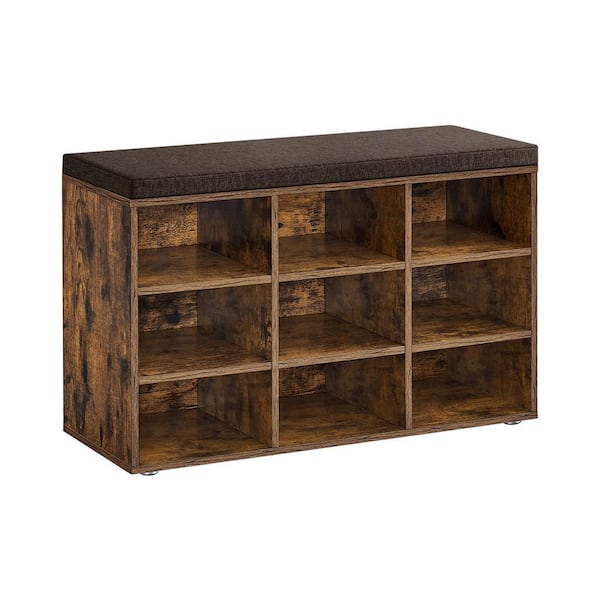 Benjara 30.91 in. Gray and Brown Backless Bedroom Bench with Cushioned Seat and 9-Shelves