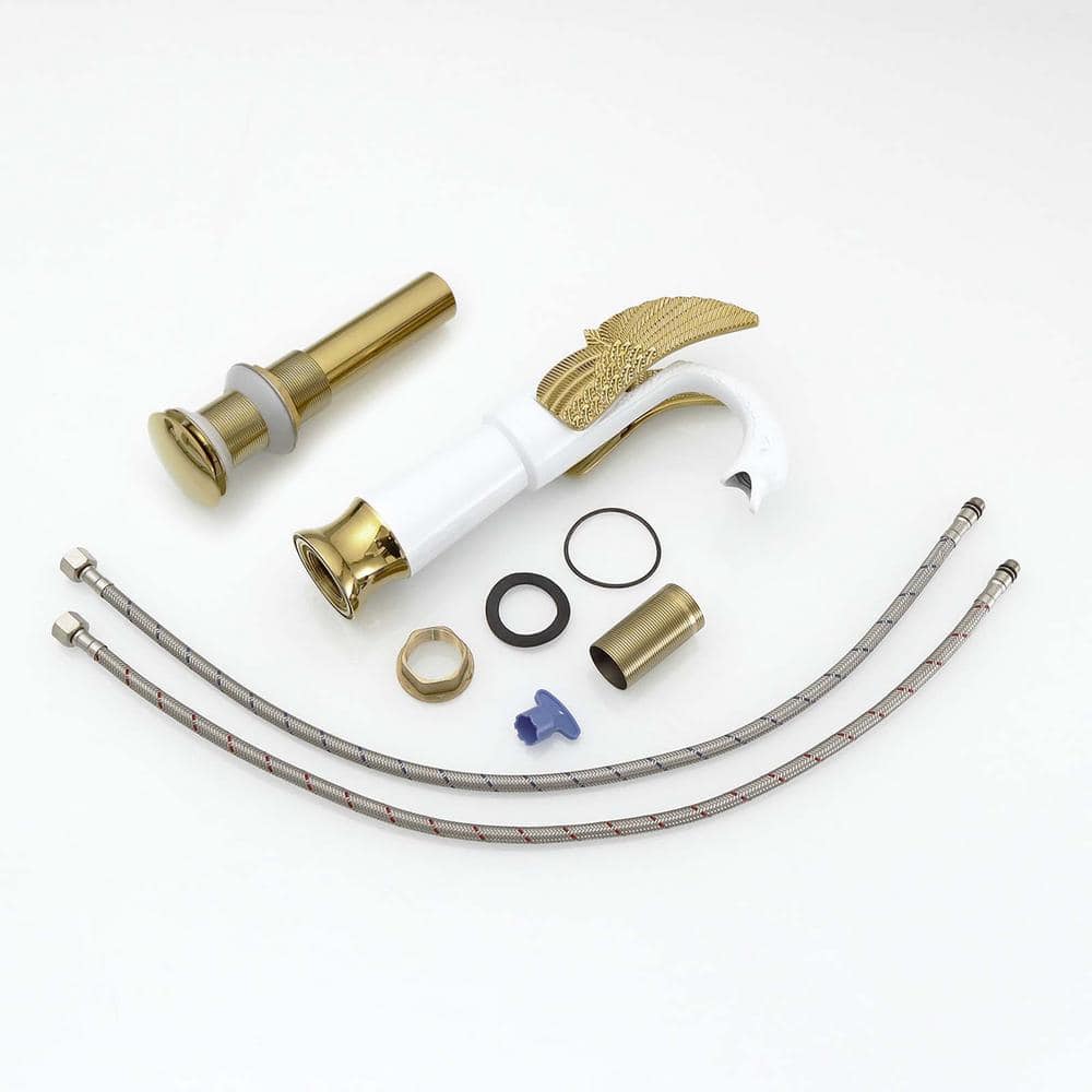 White and Gold Swan Single Handle Bathroom Vessel Faucet