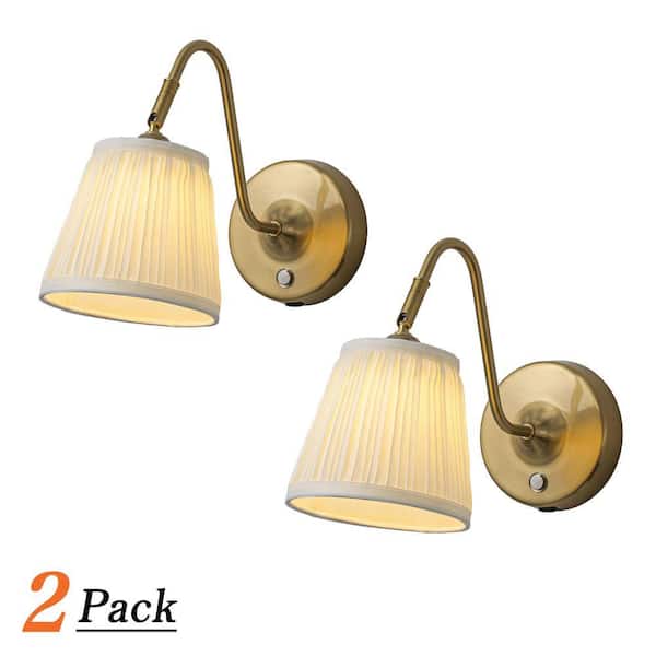 1-Light W5 in. Brass Battery Operated Wall Sconces Dimmable Integrated LED Rechargeable Cordless Wall Lamp (2 Pack)