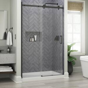 Commix 48 in. x 76 in. Frameless Sliding Shower Door in Matte Black with 5/16 in. (8 mm) Clear Glass