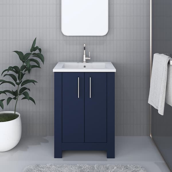 VOLPA USA AMERICAN CRAFTED VANITIES Austin 24 in. W x 20 in. D Bath Vanity in Navy with Acrylic Vanity Top in White with White Basin