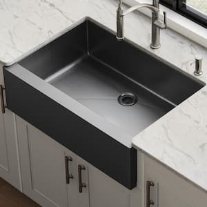 Nepera Black 16 Gauge Stainless Steel 30 in. Single Bowl Farmhouse Apron Kitchen Sink with Bottom Grid and Drain