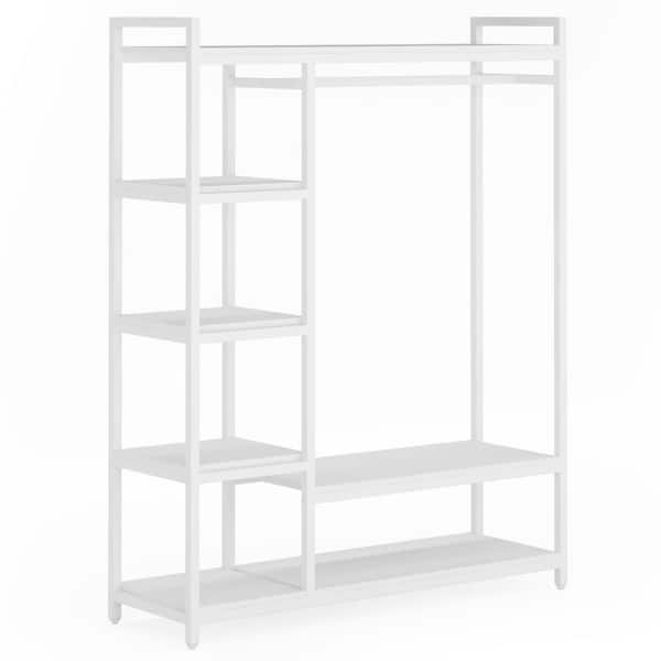 Carmalita White Wood 47.3 in. Armoire 4-tier Shelf Freestanding Clothing Rack for Bedroom Living Room Modern Simple