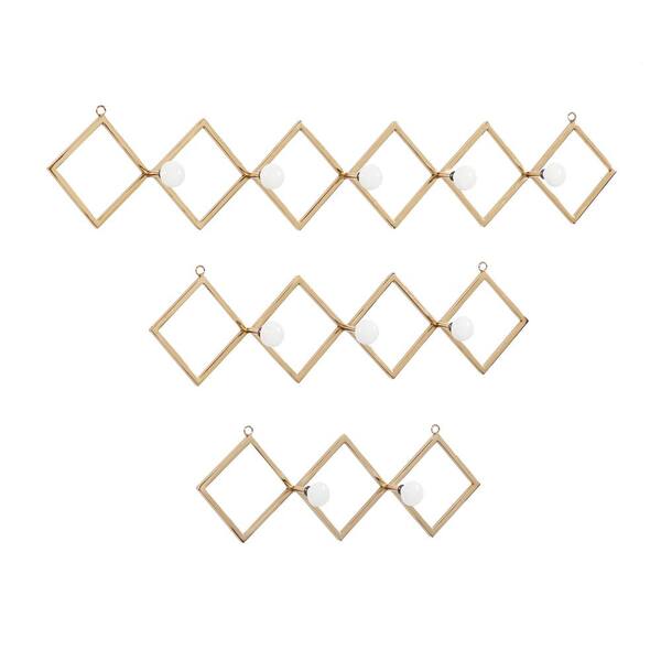 Litton Lane 6 In X 33 Gold Metal Glam Wall Hook Set Of 3 46300 The Home Depot - Gold Wall Hooks Home Depot