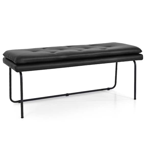 Elevens Black Nano Faux Leather Tufted Bench 48 in. x 20.5 in. x 18.5 in. NANODOUBLEBENCHBKPU