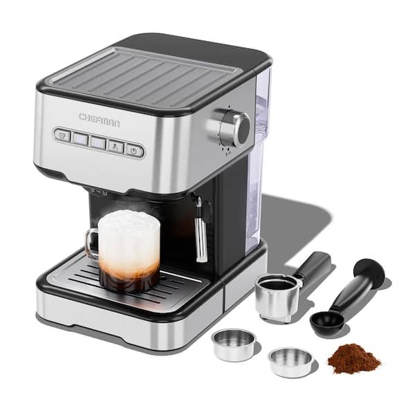Chefman 1-2 Cup Stainless Steel Espresso Machine with Steamer 6 in 1Coffee,  Cappuccino, Latte, Coffee Machine and Frother RJ54-SS-15 - The Home Depot
