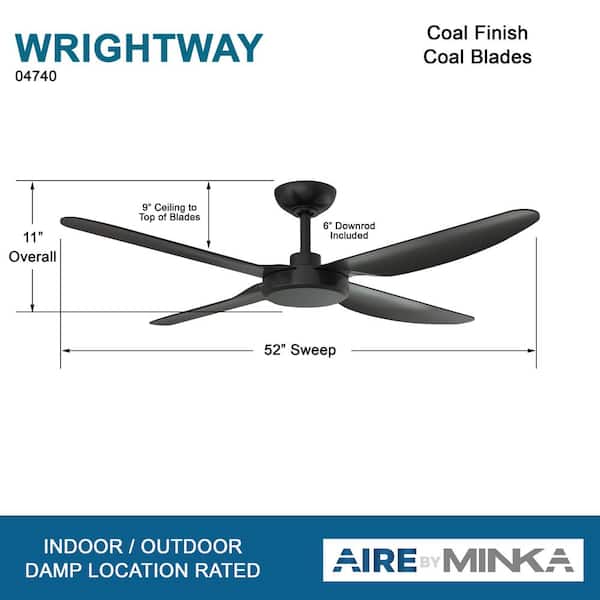 Wrightway 52 in. Indoor/Outdoor Coal Ceiling Fan with Remote Control
