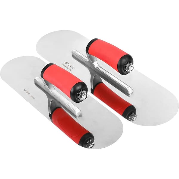 16 in. x 4 in. Stainless Steel Finishing Trowels Set Round End with Soft Grip Handle, 2-Pack