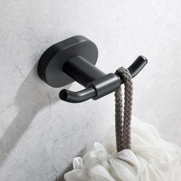 Wall Mounted J-Hook Double Robe/Towel Hook in Stainless Steel Matte Black 2-Pack