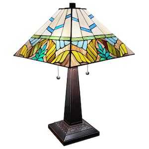 23 in. Multi-Colored Tiffany Style 2-Light Mission Table Lamp