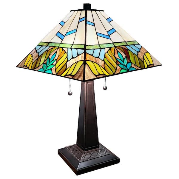 Unbranded 23 in. Multi-Colored Tiffany Style 2-Light Mission Table Lamp