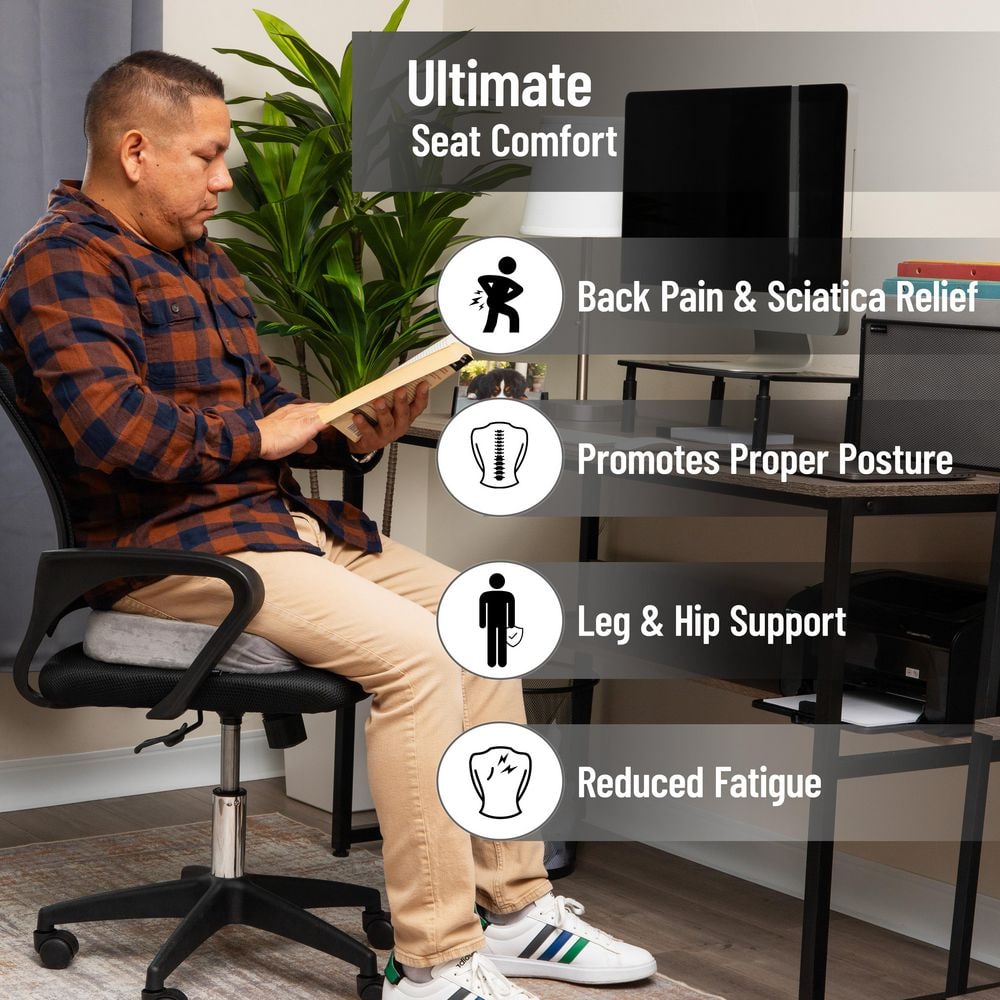 Gray Memory Foam Ergonomic Seat Cushion with Anti-Slip Base