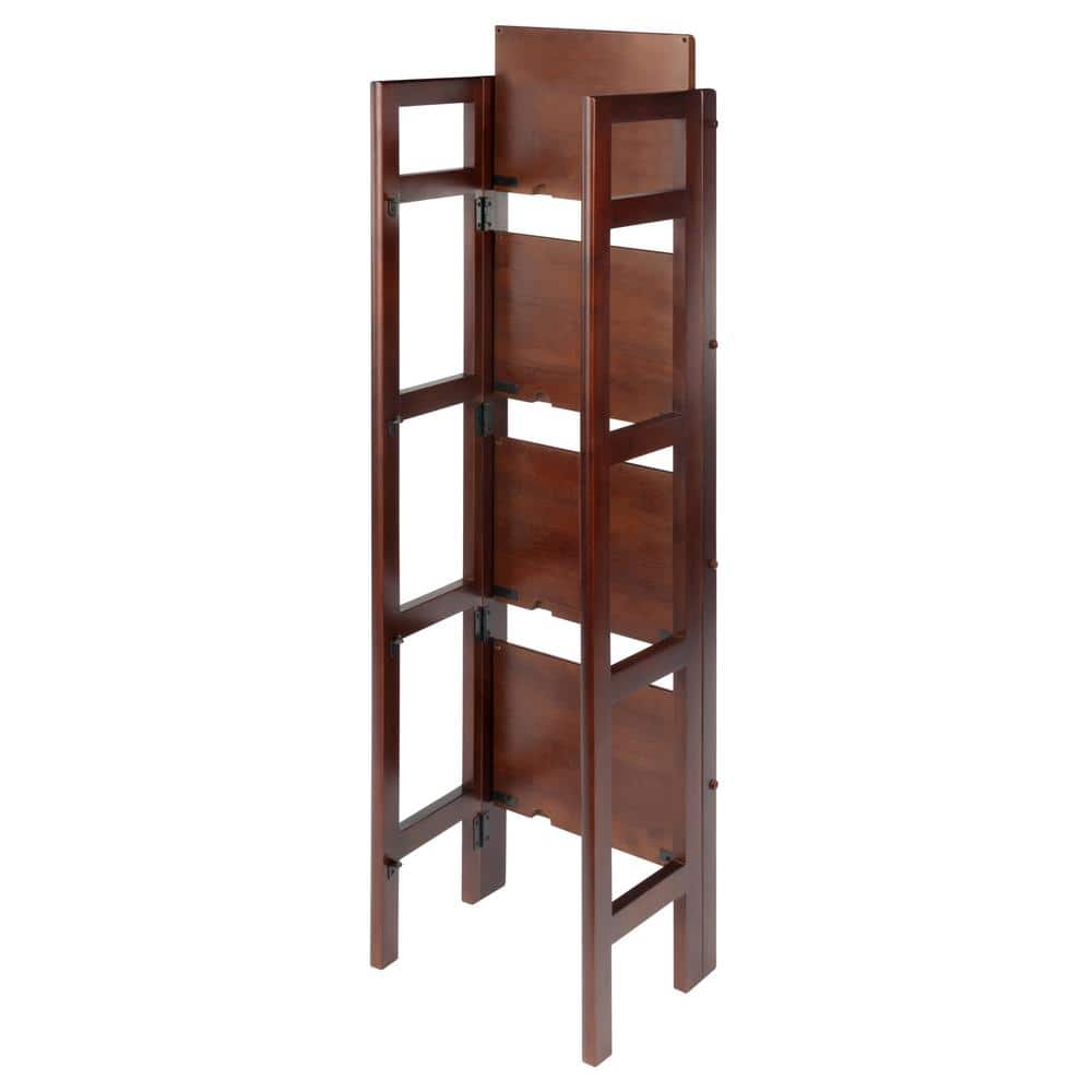Transitional Slim Walnut 4-Tier Folding Bookcase for Kids and Books