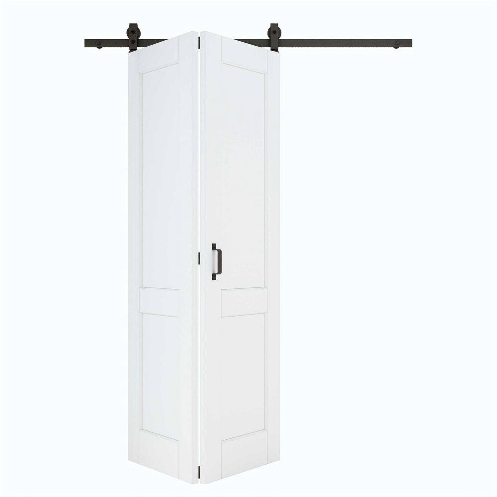 48 in. x 80 in. Paneled 2-Lite White Primed MDF Bifold Sliding Barn Door with Hardware Kit price history on PriceWatchPro