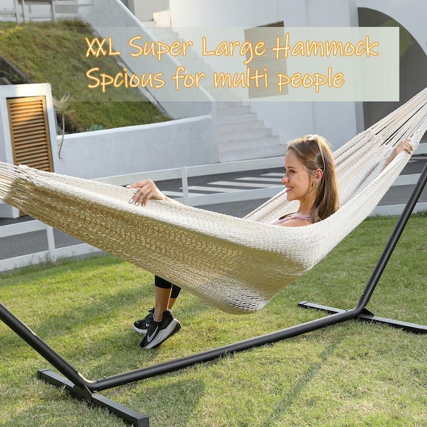 OGETFUUR 11 ft. Handwoven XXL Two Person Rope Ha mmock Bed by