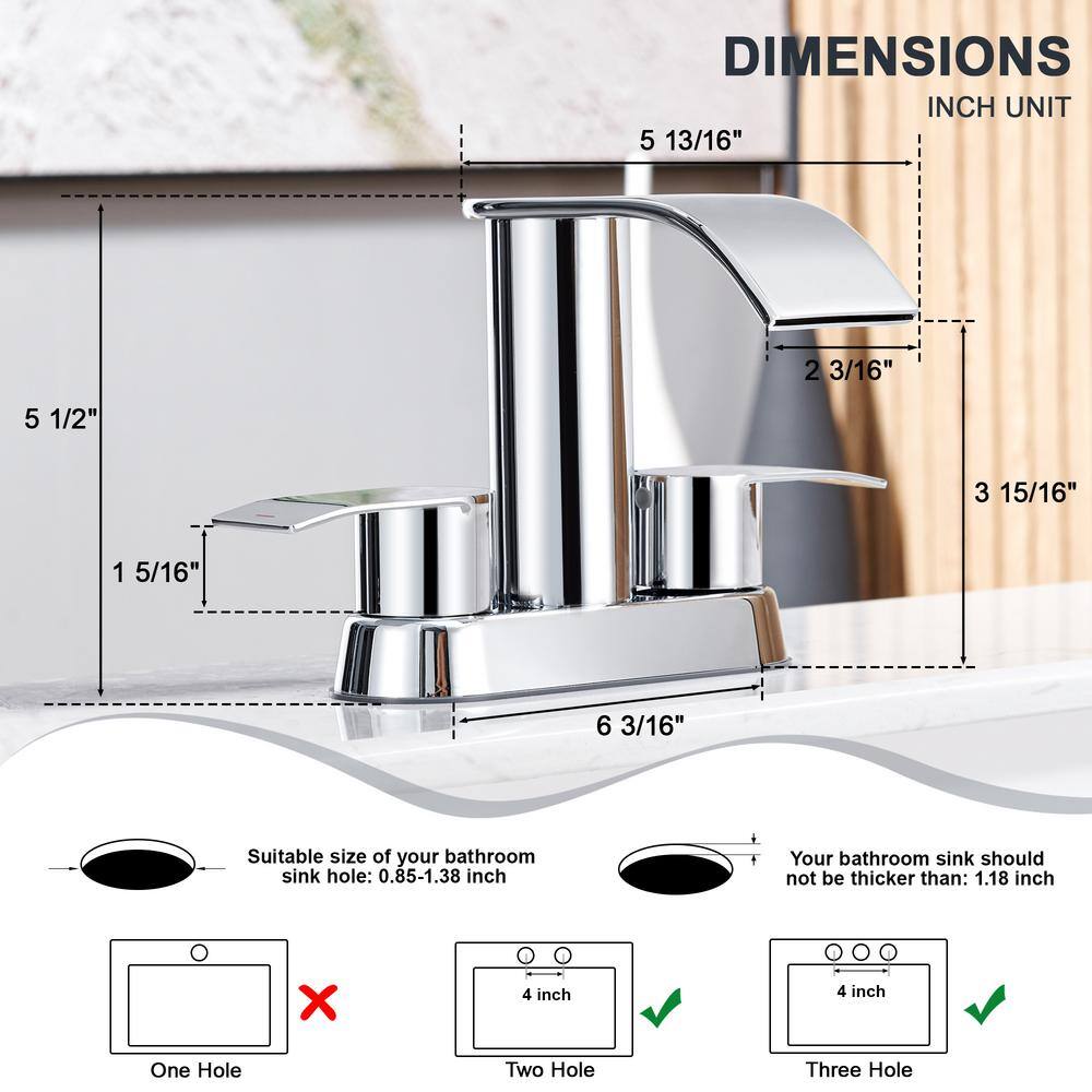 Chrome Double Handle Waterfall Bathroom Faucet with Pop-Up Drain