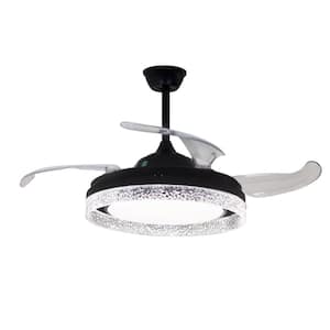 42 in. LED Indoor Black Modern 6-Speed Retractable Ceiling Fan with Remote and Reversible Motor