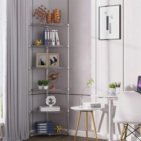 FUNKOL 6 Tier Corner Silver(Chrome) Kitchen Shelf Metal Storage Shelf Height Adjustable