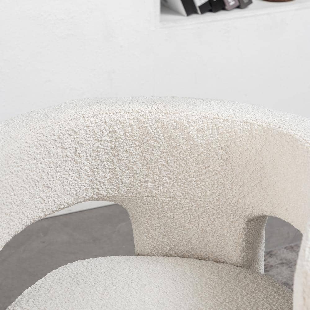 Cream Boucle Upholstered Barrel Accent Chair with Wood Frame