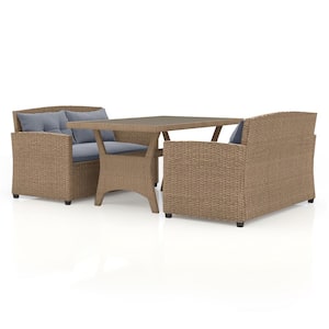 Valo Natural 3-Piece Wicker Outdoor Dining Set with Gray Cushions