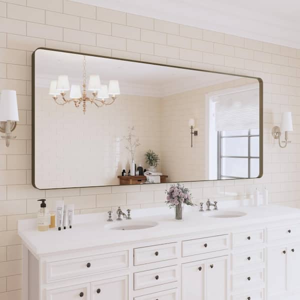 Klajowp 72 in. W x 32 in. H Large Rectangular Framed Wall Mounted Bathroom Vanity Mirror in Brushed Bronze