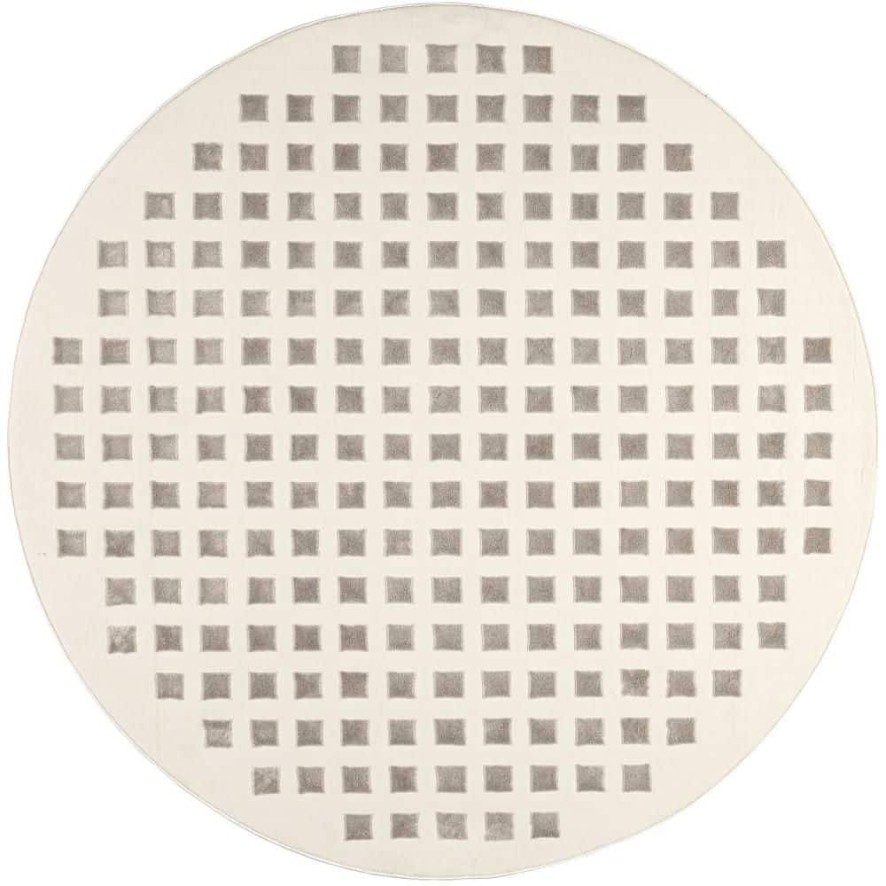 Daleyza 6' Round Cream Checkered Machine Washable Area Rug
