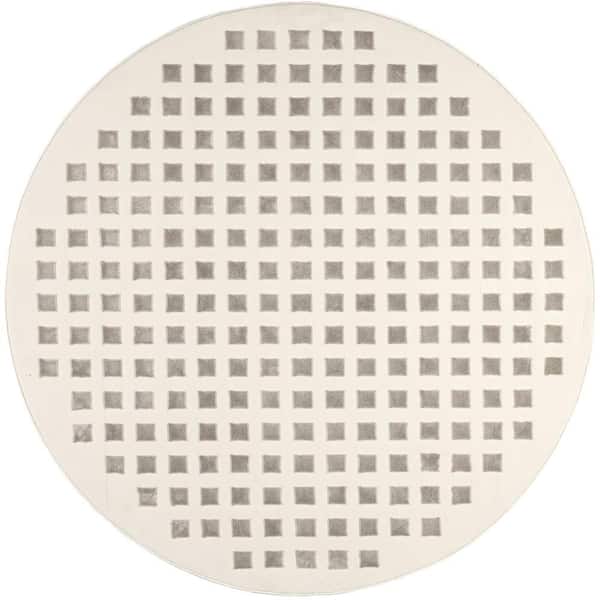 nuLOOM Daleyza Checkered Machine Washable Cream 6 ft. Modern Round Rug