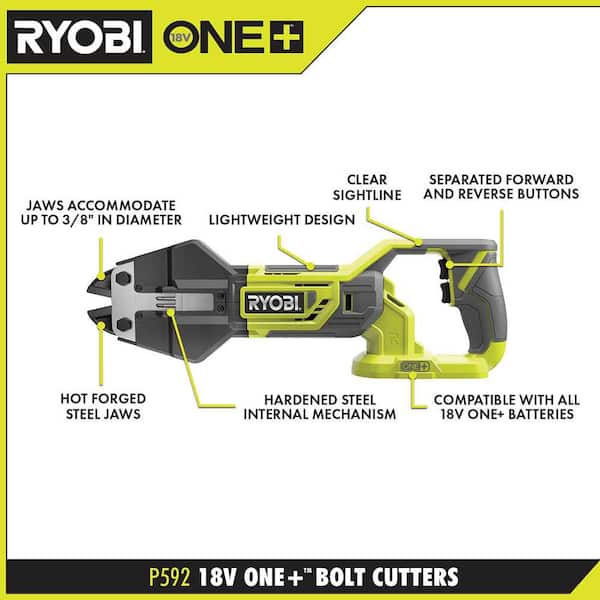 RYOBI 18-Volt ONE Cordless Bolt Cutters 8" Cut Capacity Steel Jaws Power Tool 