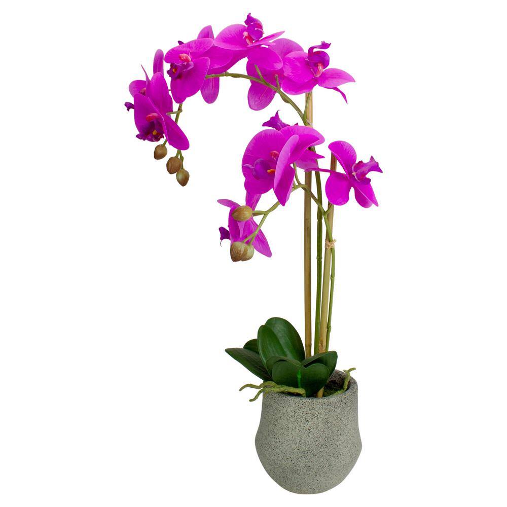 14" Purple Artificial Orchid Plant in Gray Stone Pot