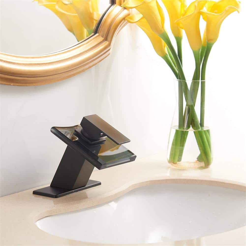 Matte Black Glass Waterfall Bathroom Faucet with Single Handle