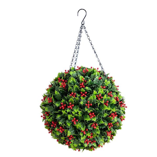 22 in. UV Resistant Artificial Holly Berry Christmas Hanging Ball (Indoor/Outdoor)