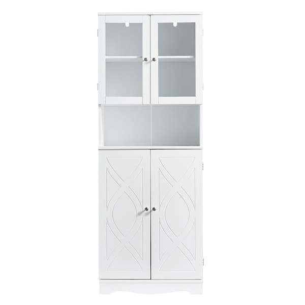 Unbranded 23.6 in. W x 12.5 in. D x 63.7 in. H Linen Cabinet with Glass Doors and Adjustable Shelves in White