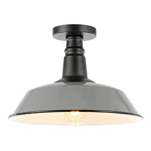 Camila 14 in. 1-Light Gray/White Classic Industrial Indoor/Outdoor Iron LED Semi Flush Mount