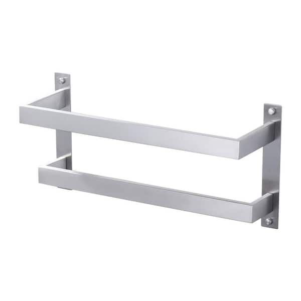 16 in. Wall Mounted Stainless Steel 2-Bar Towel Rack Towel Holder for Bathroom in Brushed Nickel