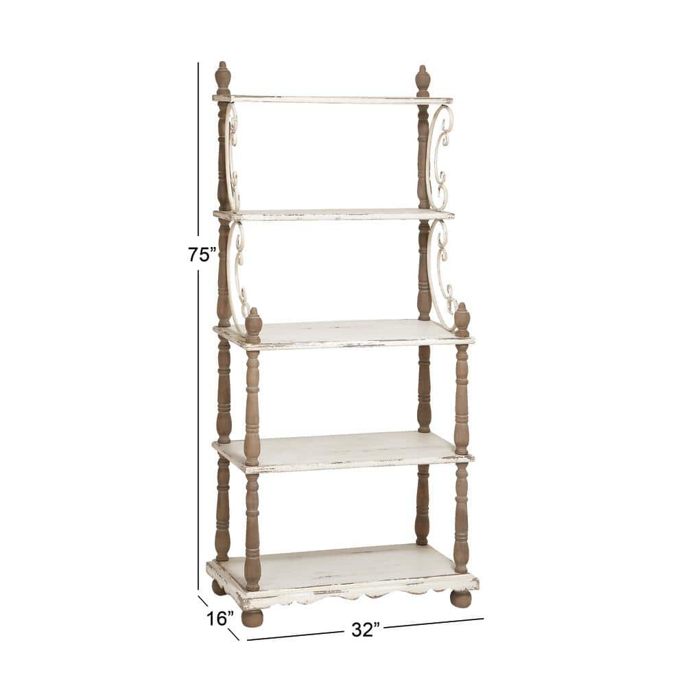 75" White and Brown Wood 5-Tier Farmhouse Baker's Rack