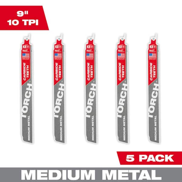 Milwaukee 9 in. 10 TPI Torch Carbide Teeth Metal Cutting Sawzall Reciprocating Saw Blade (5-Pack)