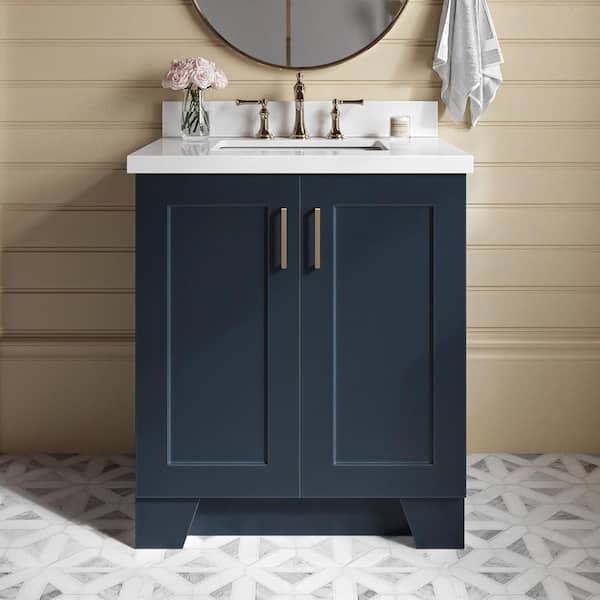 ARIEL Taylor 30 in. W x 22 in. D x 36 in. H Freestanding Bath Vanity in Midnight Blue with Pure White Quartz Top
