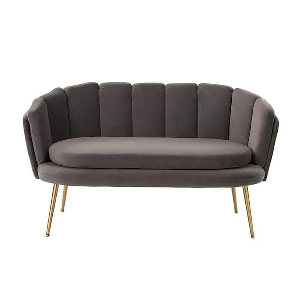 Unbranded 54.3 in. Gray Nordic Petal Tufted Velvet Upholstery 2-Seater Loveseat with Gold Metal Legs